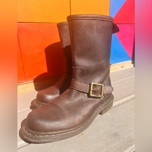 Dr. Marten’s Air Ware zip motocycle engineer Brown Leather Boots womens 9 mens 8